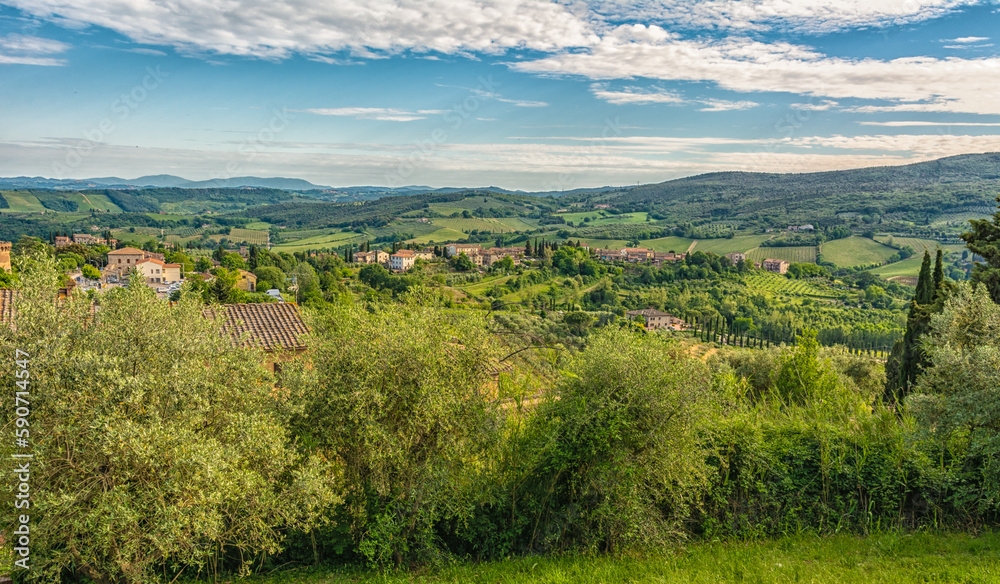 San Gimignano countryside with the Tuscany hills in spring season - Tuscany region, Italy,Europe
