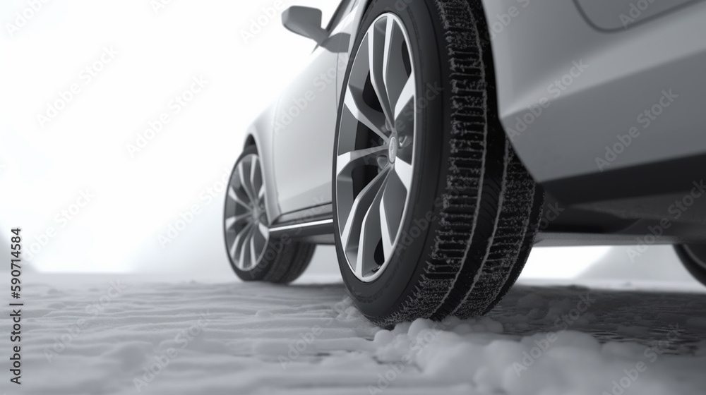 graphical projection of a side view of a wheel in a snowed road Generative AI
