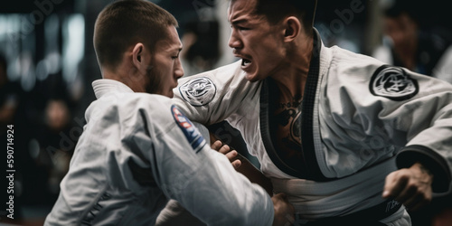 Jiu jitsu athletes fighting photo
