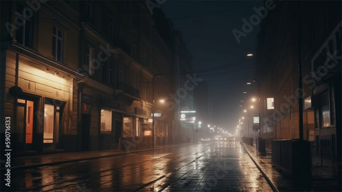 City streets at night with streetlights 