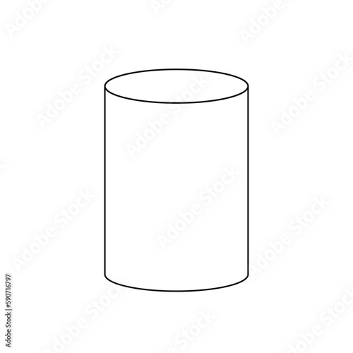 Black cylinder 3D shape in mathematics. Vector illustration isolated on white background.