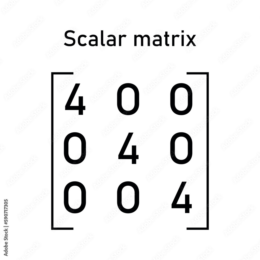 Scalar matrix. Types of matrices in mathematics. Vector illustration isolated on black