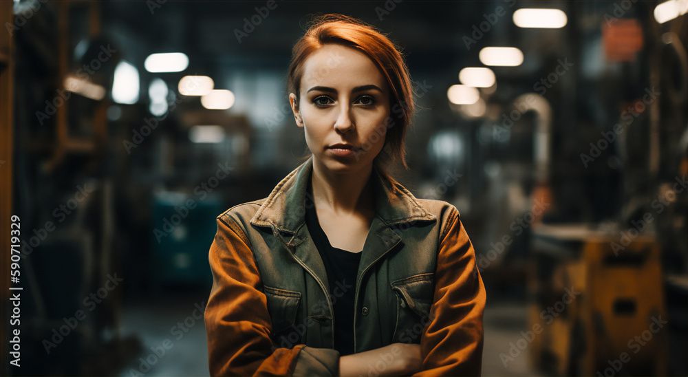 Female welder in an industrial facility - Generatice AI