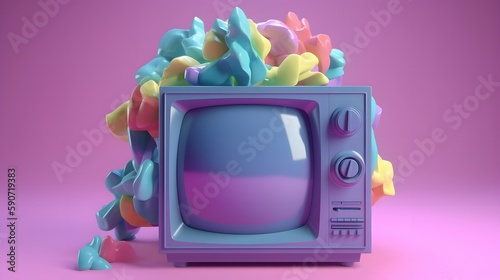 Retro TV receiver colorful illustration. Generative AI