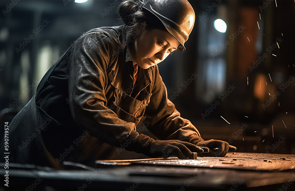 Female welder in an industrial facility - Generatice AI