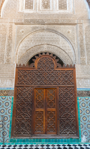 The front door of the Al-Attarine Madrasa in Fez, Morocco.