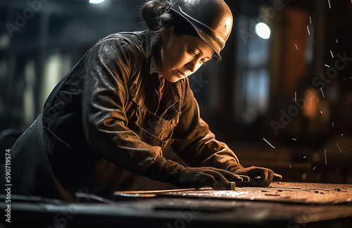 Female welder in an industrial facility - Generatice AI