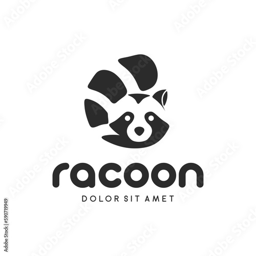 Raccoon Tail Logo Design Mascot Flat Silhouette