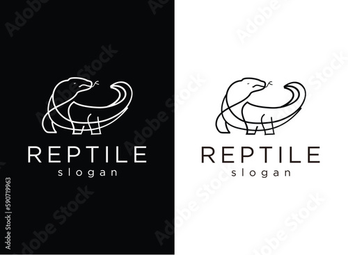 Komodo Dragon Logo line art Design with black and white background