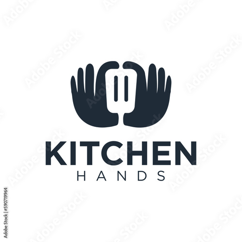 hand with spatula logo icon of cooking and kithen vector illustration