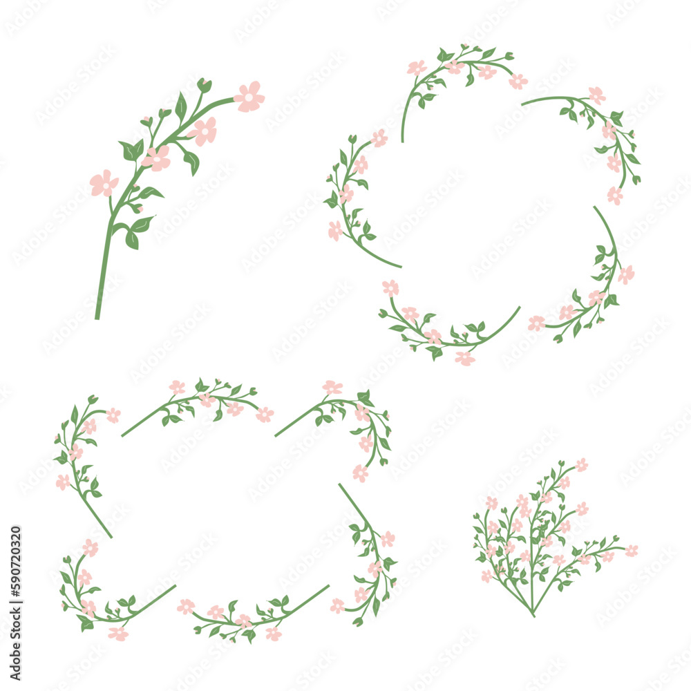 Sakura blossom flowers set of frames, icon bouquet Sakura blossom flowers set of frames, icon bouquet