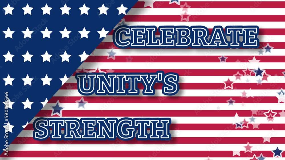 celebrating unity's strength greeting animation with national flag of usa background and floating stars.