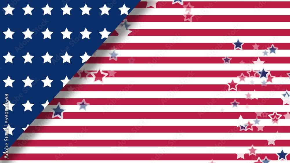 text free animation with national flag of usa background and floating stars.