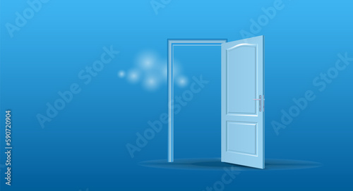 Abstract metaphor, modern minimalistic concept.
 Surreal composition with an open door. Vector image.