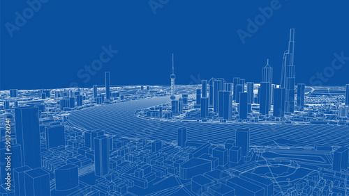 Outline city concept vector. Wire-frame style