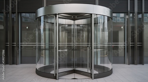 Glass revolving door in a modern luxury building photo