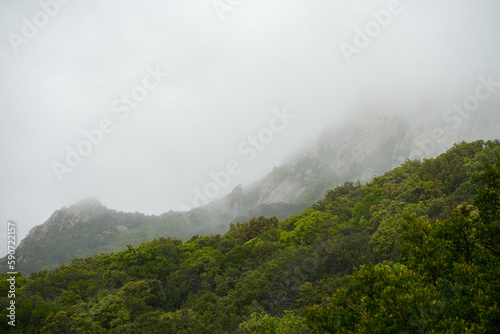 Nebelverhangene Berge im Hochgebirge von Sardinien