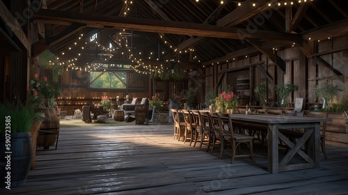 Embrace the rustic charm and natural beauty of a barnyard party with country decor. Generated by AI.