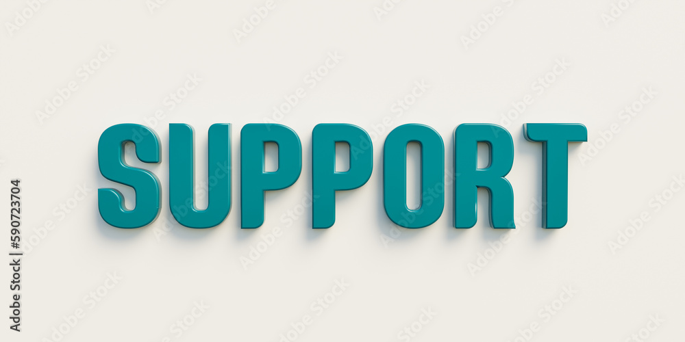 Word Support Support. Banner, sign in blue capital letters and the word support ...