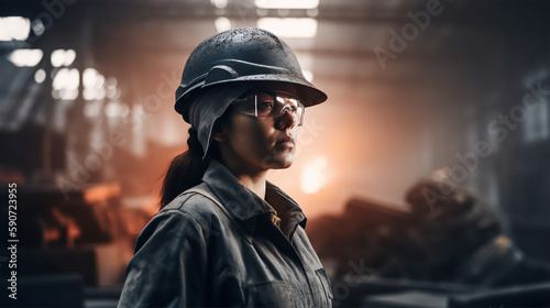 Female welder in an industrial facility - Generatice AI