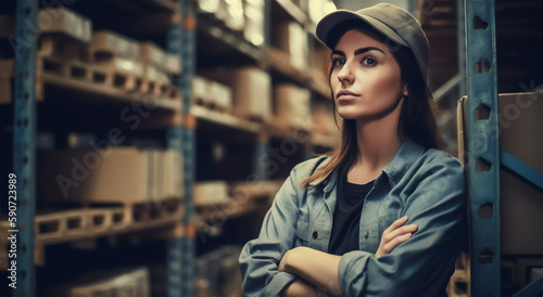 Portrait of a Professional Engineer Worker Wearing Uniform. Portrait of a female worker. Generative AI.