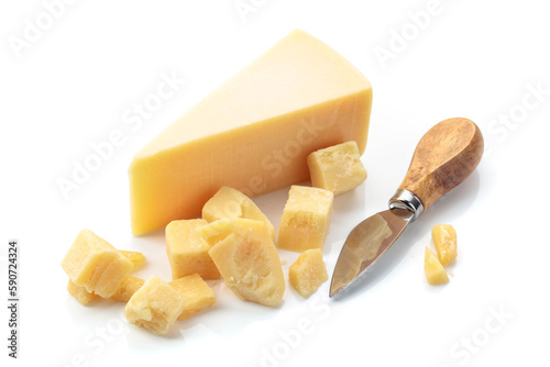 Parmesan cheese isolated on white.