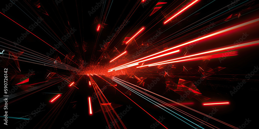 Fototapeta premium Red laser beams cutting through black background, generated AI, generated, AI