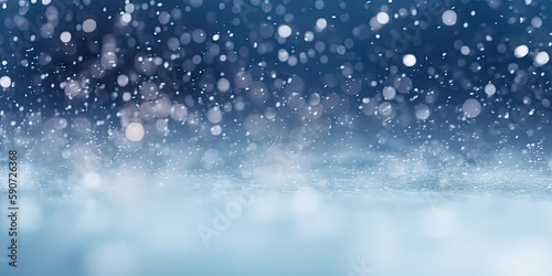 Snow festive Christmas background with soft bokeh blue color  generated AI  generated  AI