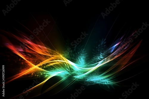 Illustrated Colorful Light Glow on Black Background