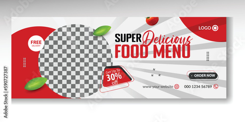 Delicious food menu restaurant social media timeline cover template or promotional banner