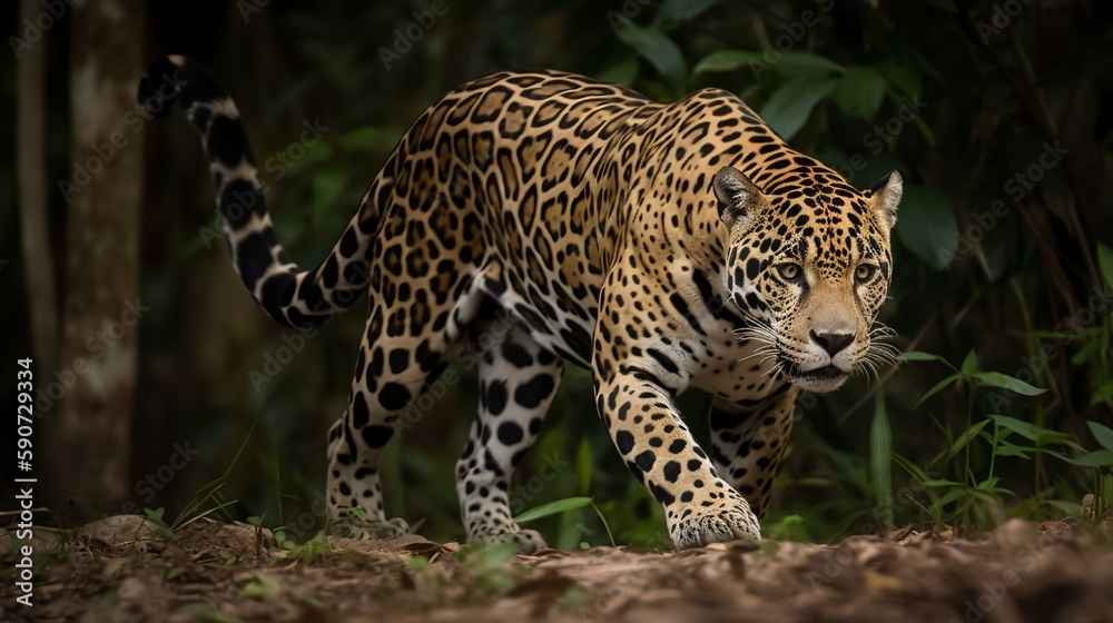 Obraz premium Majestic Jaguar Strolling Through the Jungle