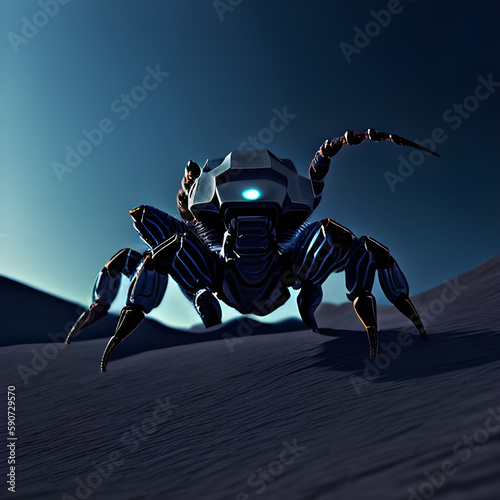 a futuristic image of a robotic scorpion in a sci-fiction landscape © Beste stock