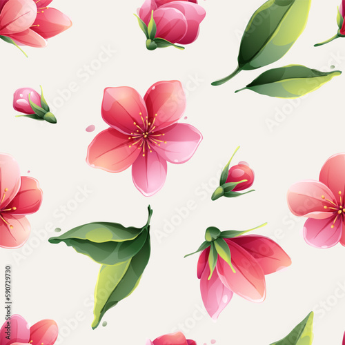 Retro seamless pattern with Sakura blooming flowers  pink cherry blossom  branches.