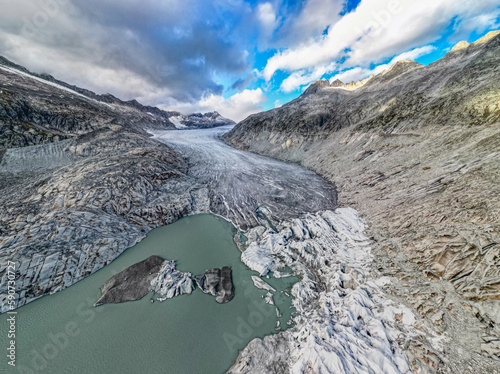 aerial view of a glazer in the mountain of swizerland  photo