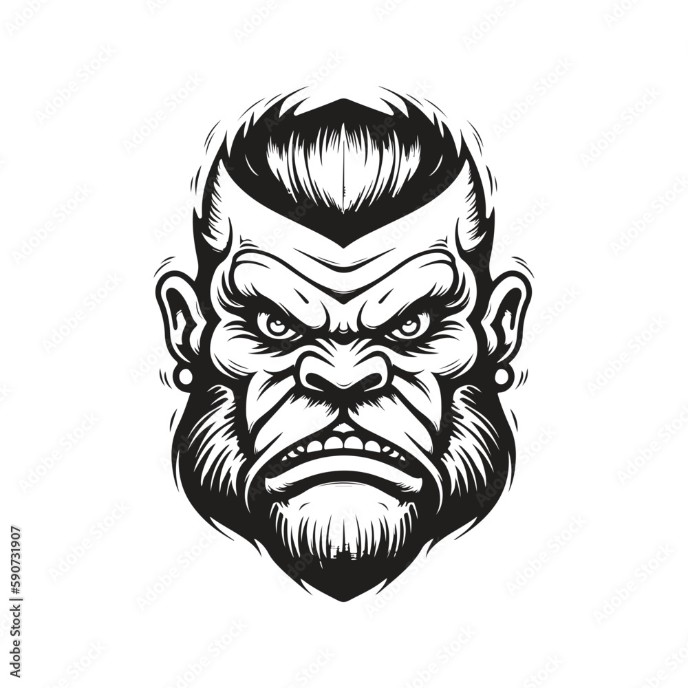 angry giant, vintage logo concept black and white color, hand drawn illustration