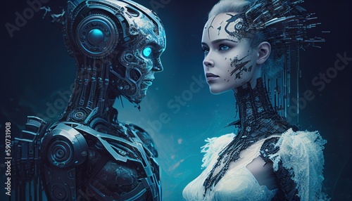 Robot couple of the future with artificial intelligence by Generative AI