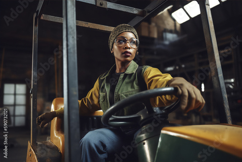 Female forklift driver - generative AI © Jandrie Lombard