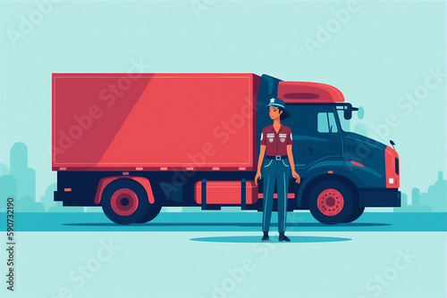 young female truck driver. Generative AI