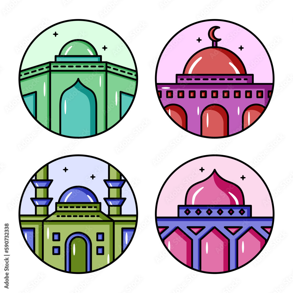 Vector illustration of cute mosque simple logo and badge