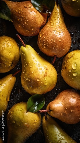 Pears, adorned with glisten...