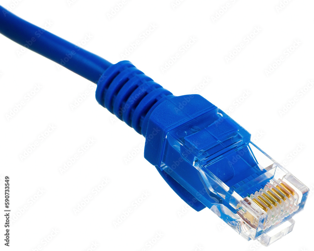 colored ethernet plug with cable isolated on white background close-up colored ethernet plug with cable isolated on white background close-up