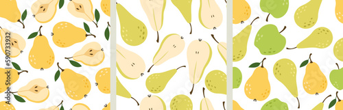 A set of fruit patterns with apples and pears on a white background