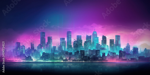 Modern City Skyline in Blue and Purple Hues © M.Gierczyk