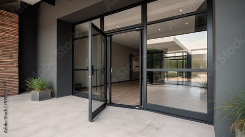 Interior glass door, room divider. A trademark of modern appearance