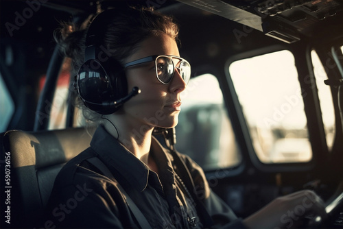 woman in traditional male dominant job - Airplane technician. Generative AI