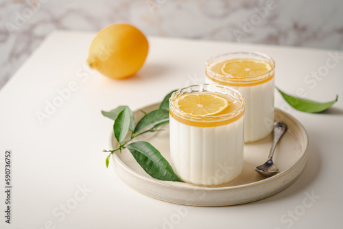 Dessert panna cotta with lemon photo