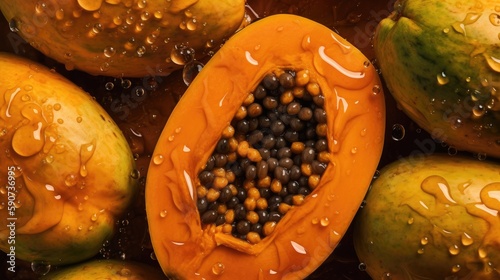 Papayas, adorned with glist...
