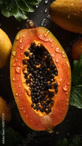 Papayas, adorned with glist...