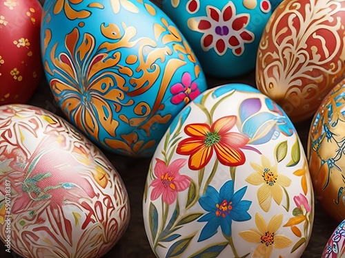 Colorful easter eggs background. Generative AI.