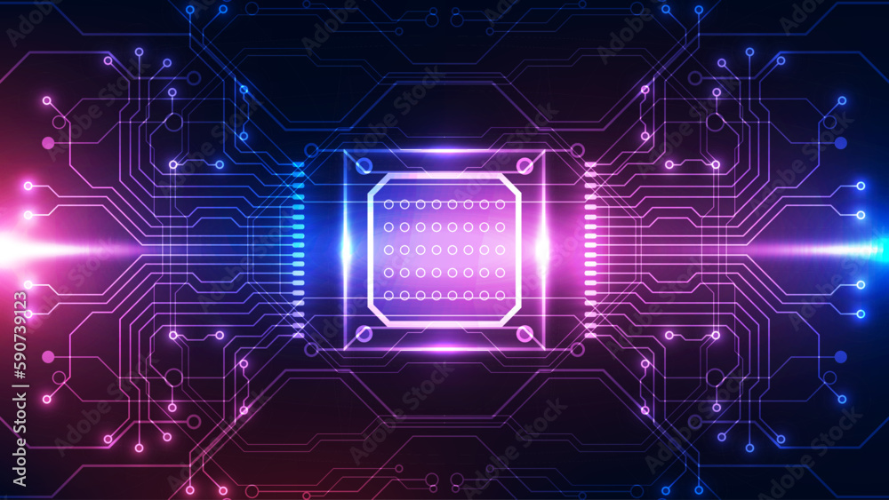 Abstract technology background with circuit board and microchip. Vector illustration.
